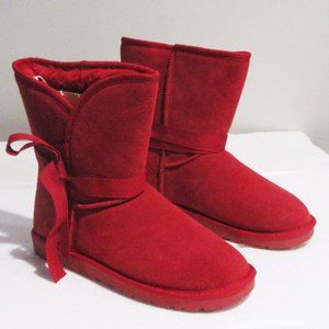 Women TPR Sole Winter Short Boots Suede Upper in Red